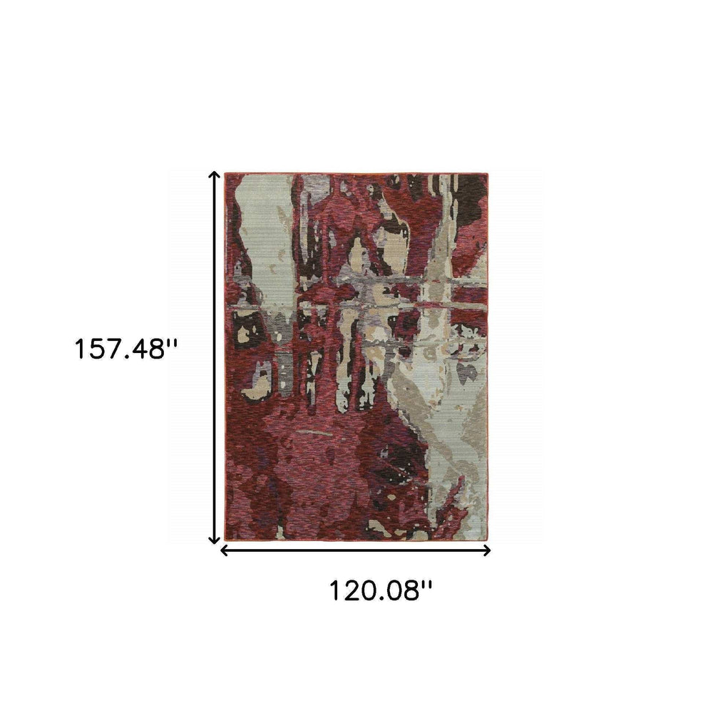 10' X 13' Red and Beige Abstract Power Loom Area Rug - Homeroots - Flyclothing LLC