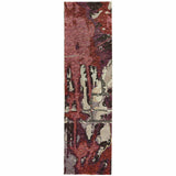 12' Runner Red and Beige Abstract Power Loom Runner Rug - Homeroots - Flyclothing LLC
