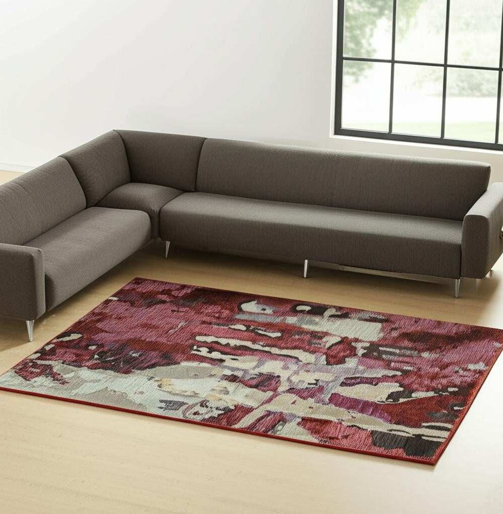 7' X 10' Red and Beige Abstract Power Loom Area Rug - Homeroots - Flyclothing LLC