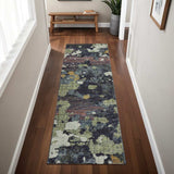 8' Runner Blue and Green Abstract Power Loom Runner Rug - Homeroots - Flyclothing LLC