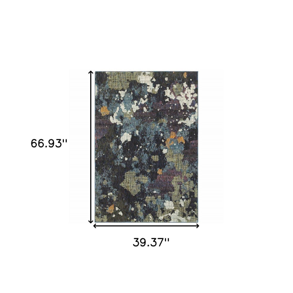 3' X 5' Blue and Green Abstract Power Loom Area Rug - Homeroots - Flyclothing LLC