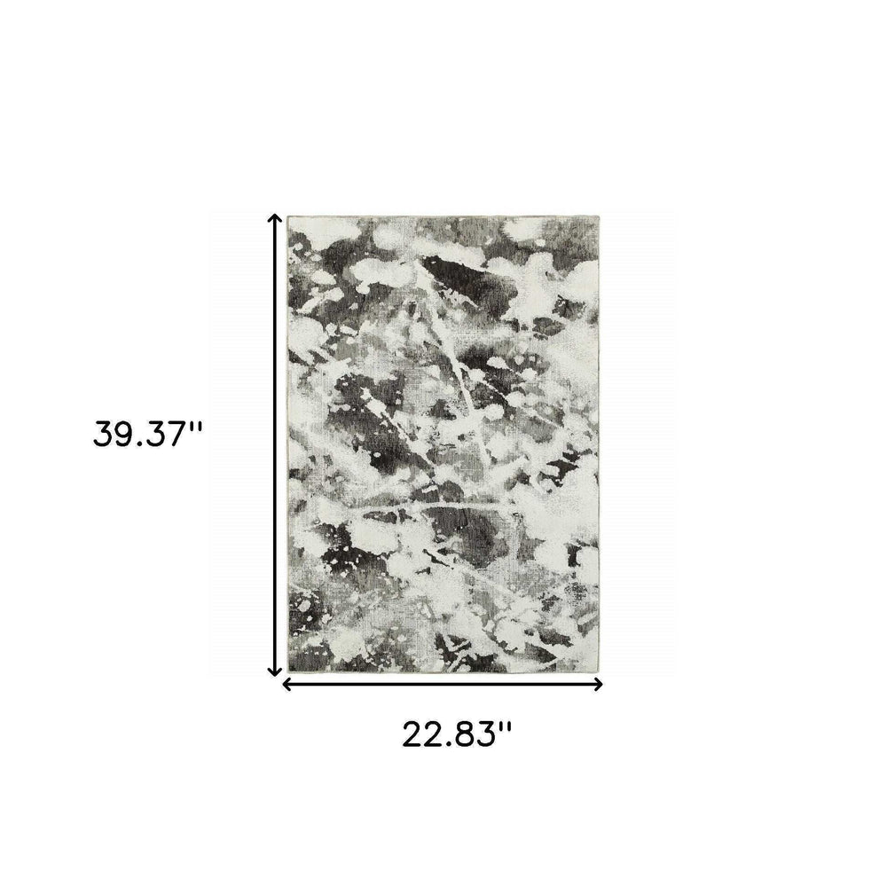 2' X 3' Gray and White Abstract Power Loom Area Rug - Homeroots - Flyclothing LLC