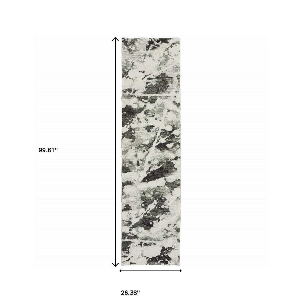 8' Runner Charcoal and White Abstract Power Loom Runner Rug - Homeroots - Flyclothing LLC