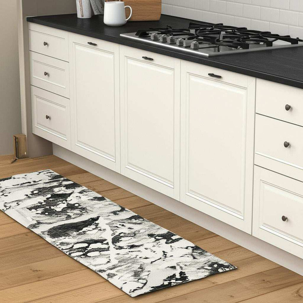 8' Runner Charcoal and White Abstract Power Loom Runner Rug - Homeroots - Flyclothing LLC