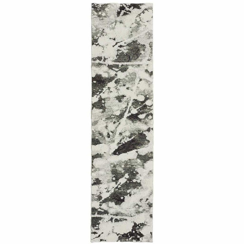 8' Runner Charcoal and White Abstract Power Loom Runner Rug - Homeroots - Flyclothing LLC