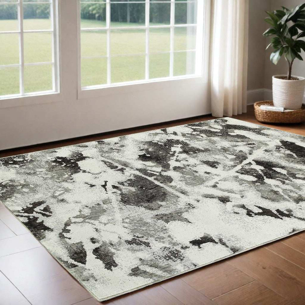 3' X 5' Gray and White Abstract Power Loom Area Rug - Homeroots - Flyclothing LLC