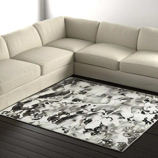8' X 11' Gray and White Abstract Power Loom Area Rug - Homeroots - Flyclothing LLC