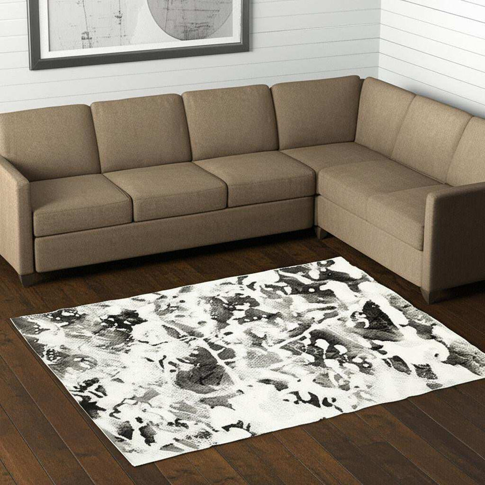 9' X 12' Gray and White Abstract Power Loom Area Rug - Homeroots - Flyclothing LLC