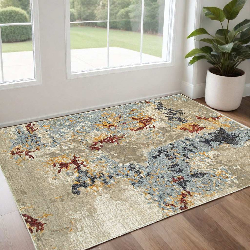 2' X 3' Blue and Beige Abstract Power Loom Area Rug - Homeroots - Flyclothing LLC