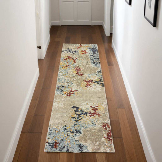8' Runner Blue and Beige Abstract Power Loom Runner Rug - Homeroots - Flyclothing LLC