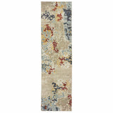 8' Runner Blue and Beige Abstract Power Loom Runner Rug - Homeroots - Flyclothing LLC
