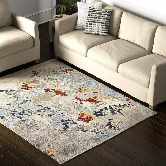 5' X 7' Blue and Beige Abstract Power Loom Area Rug - Homeroots - Flyclothing LLC
