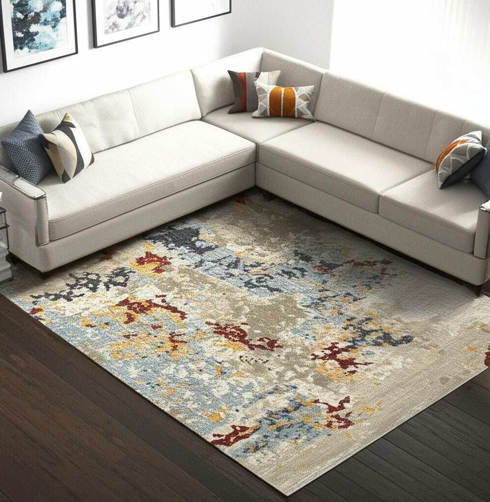 7' X 10' Blue and Beige Abstract Power Loom Area Rug - Homeroots - Flyclothing LLC
