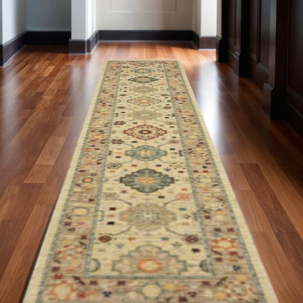 2' X 10' Beige And Ivory Oriental Power Loom Runner Rug With Fringe - Homeroots - Flyclothing LLC