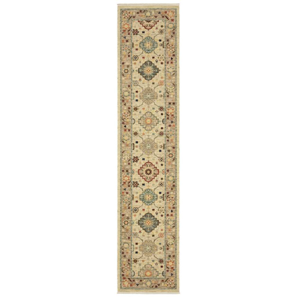 2' X 10' Beige And Ivory Oriental Power Loom Runner Rug With Fringe - Homeroots - Flyclothing LLC