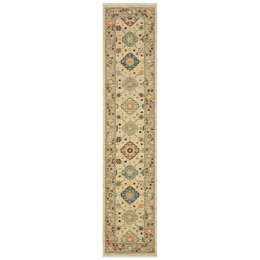 2' X 10' Beige And Ivory Oriental Power Loom Runner Rug With Fringe - Homeroots - Flyclothing LLC