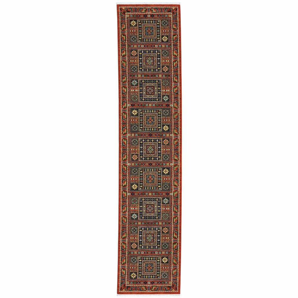 2' X 10' Blue And Red Oriental Power Loom Runner Rug With Fringe - Homeroots - Flyclothing LLC