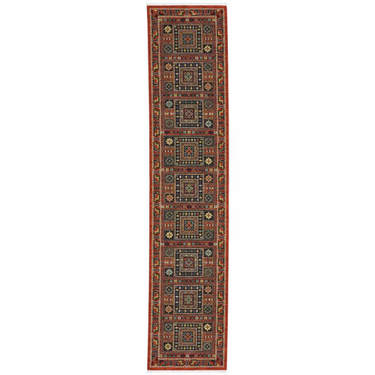 2' X 10' Blue And Red Oriental Power Loom Runner Rug With Fringe - Homeroots - Flyclothing LLC