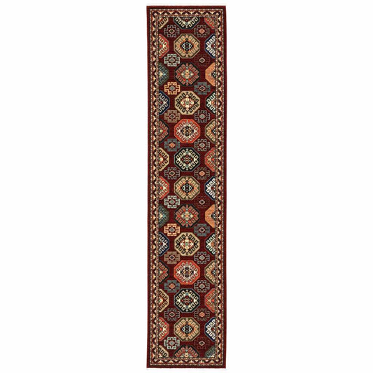 2' X 10' Red And Ivory Oriental Power Loom Runner Rug With Fringe - Homeroots - Flyclothing LLC