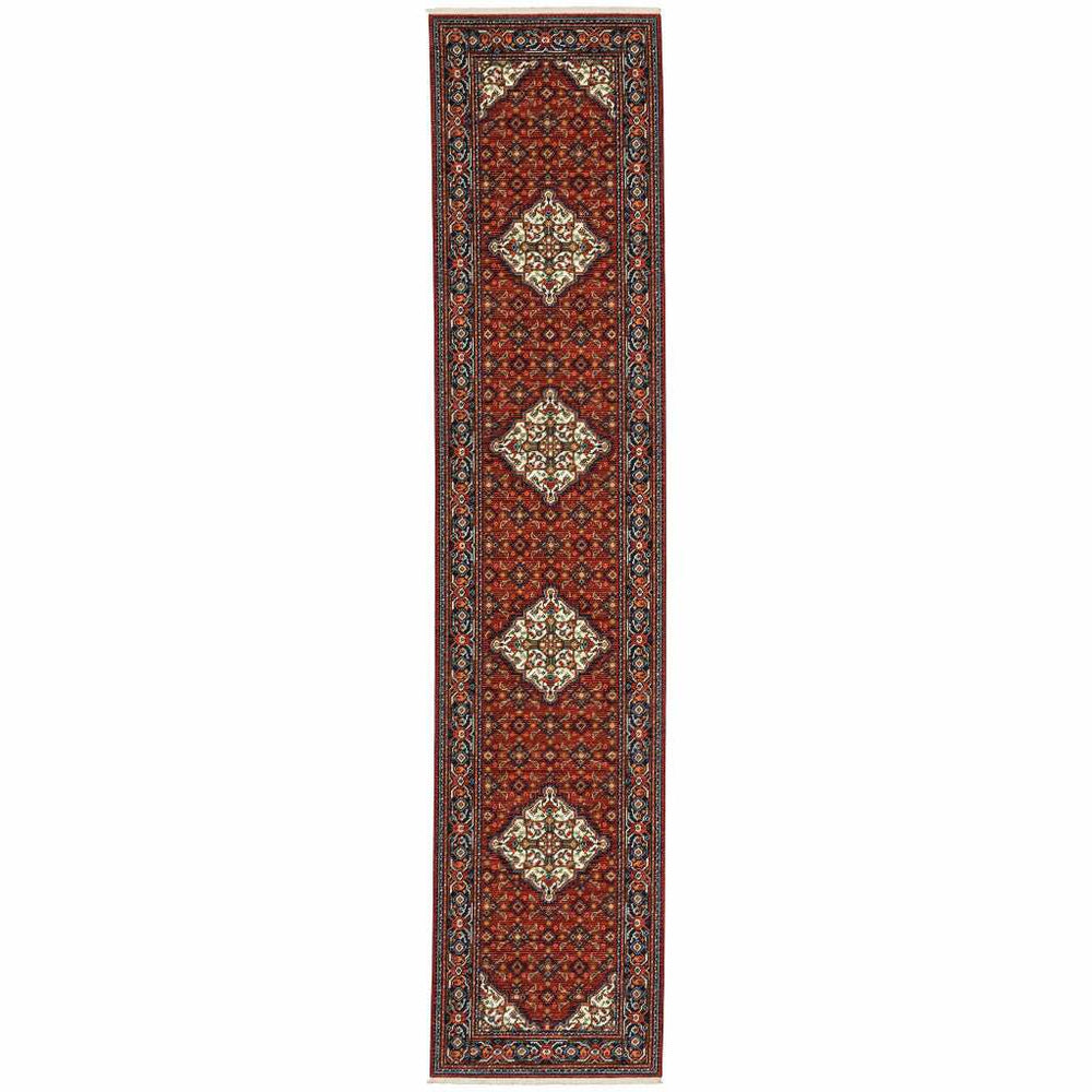 2' X 10' Blue And Red Oriental Power Loom Runner Rug With Fringe - Homeroots - Flyclothing LLC