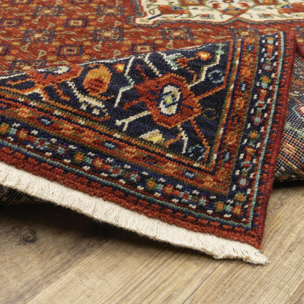2' X 10' Blue And Red Oriental Power Loom Runner Rug With Fringe - Homeroots - Flyclothing LLC