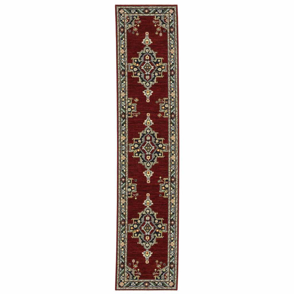 12' Red And Black Oriental Power Loom Runner Rug With Fringe - Homeroots - Flyclothing LLC