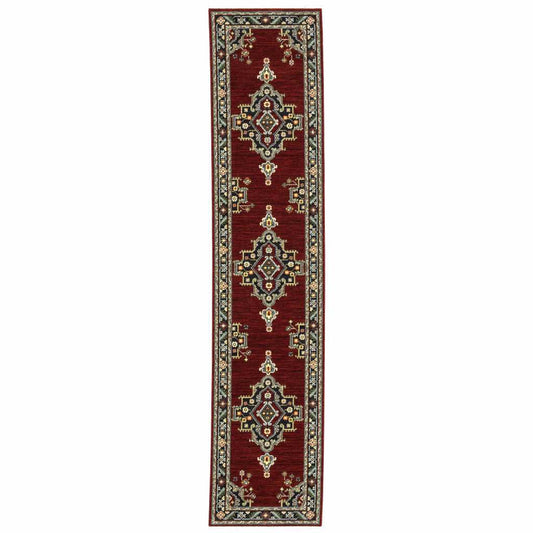 12' Red And Black Oriental Power Loom Runner Rug With Fringe - Homeroots - Flyclothing LLC