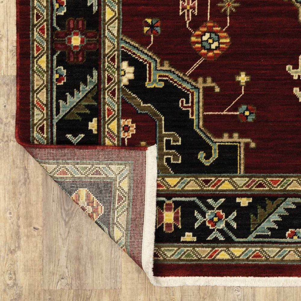 12' Red And Black Oriental Power Loom Runner Rug With Fringe - Homeroots - Flyclothing LLC
