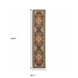 12' Red And Black Oriental Power Loom Runner Rug With Fringe - Homeroots - Flyclothing LLC