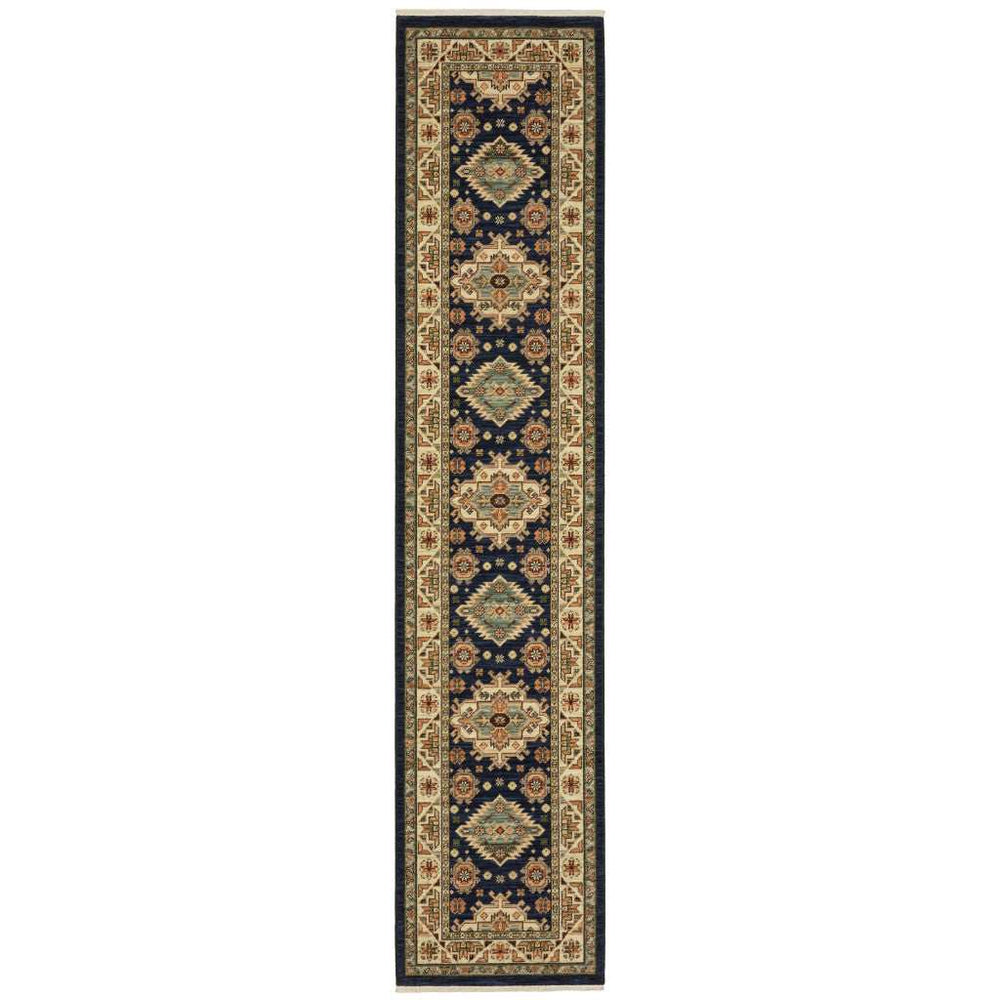 12' Blue and Orange Oriental Power Loom Runner Rug - Homeroots - Flyclothing LLC