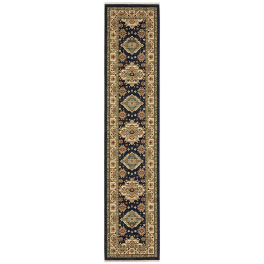 12' Blue and Orange Oriental Power Loom Runner Rug - Homeroots - Flyclothing LLC