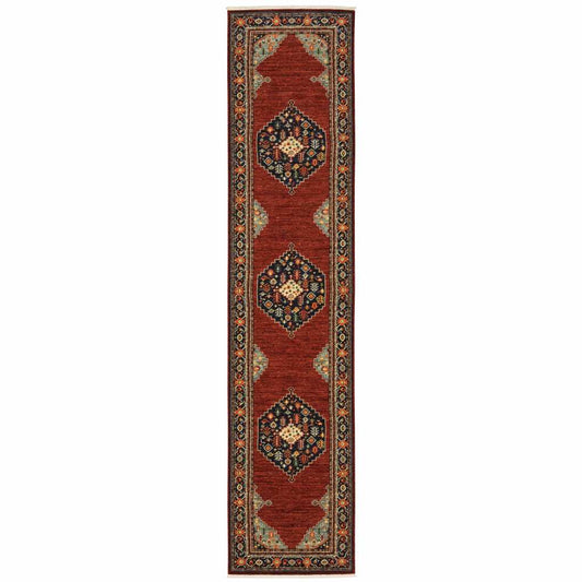 2' X 10' Red And Ivory Oriental Power Loom Runner Rug With Fringe - Homeroots - Flyclothing LLC