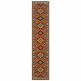 12' Red Gold Blue Brown Oriental Power Loom Runner Rug With Fringe - Homeroots - Flyclothing LLC