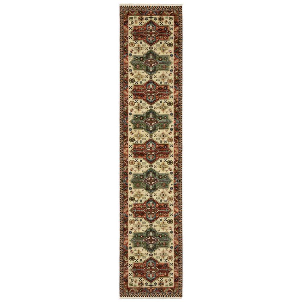 12' Red and Ivory Oriental Power Loom Runner Rug - Homeroots - Flyclothing LLC
