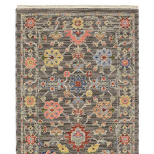 2' X 10' Gray And Ivory Oriental Power Loom Runner Rug With Fringe - Homeroots - Flyclothing LLC