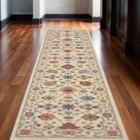 2' X 10' Orange And Ivory Oriental Power Loom Runner Rug With Fringe - Homeroots - Flyclothing LLC