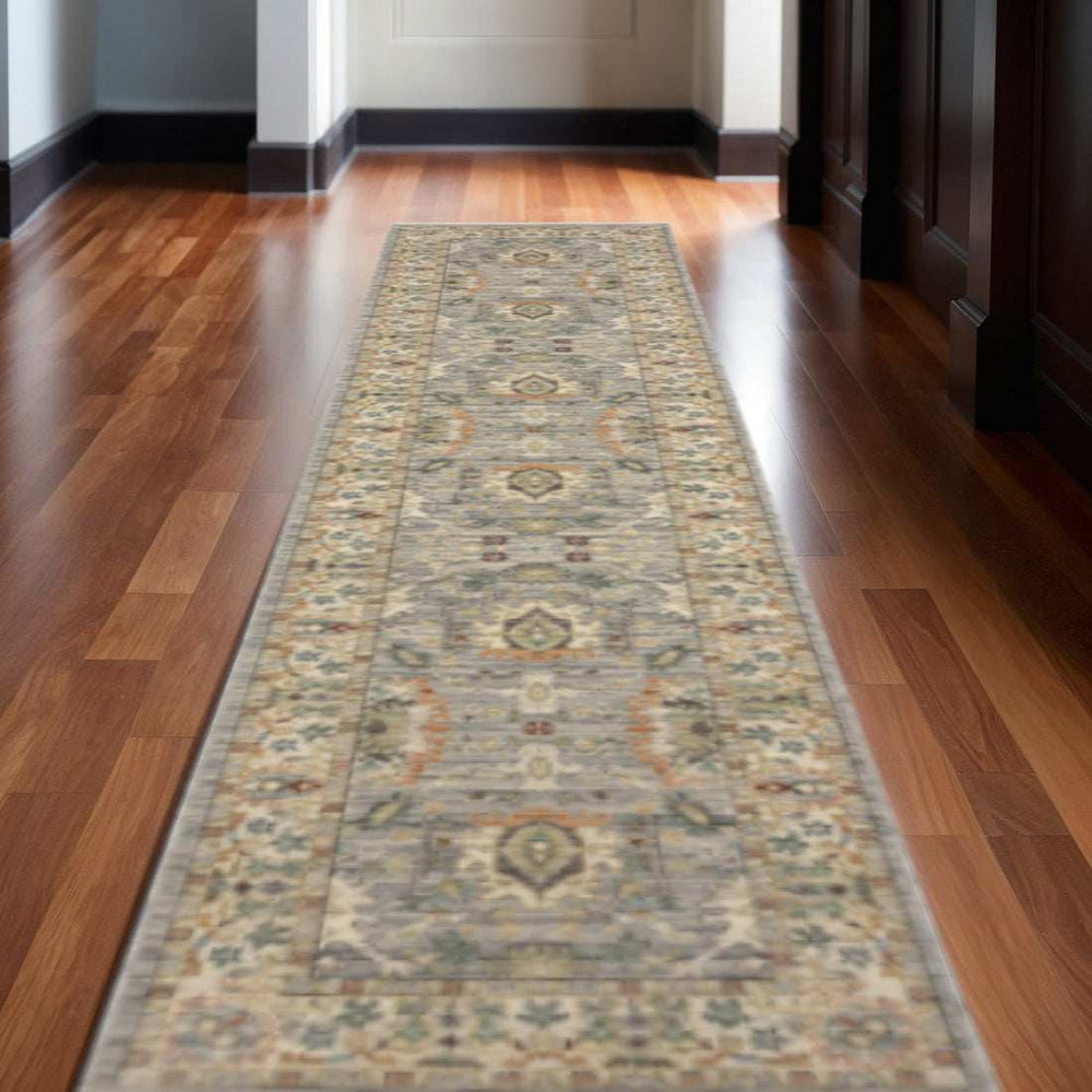 2' X 10' Gray And Ivory Oriental Power Loom Runner Rug With Fringe - Homeroots - Flyclothing LLC