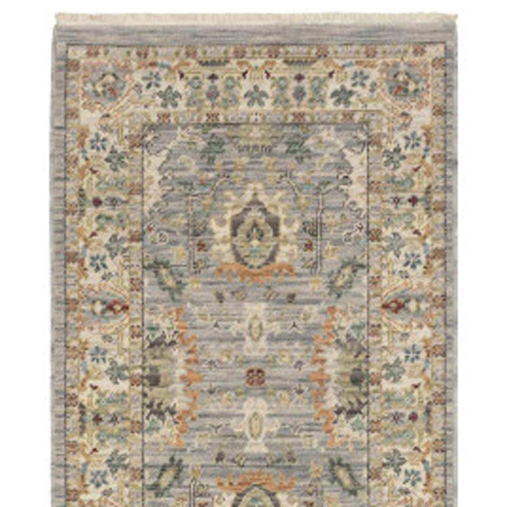 2' X 10' Gray And Ivory Oriental Power Loom Runner Rug With Fringe - Homeroots - Flyclothing LLC