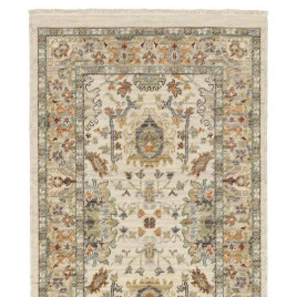 2' X 10' Gray And Ivory Oriental Power Loom Runner Rug With Fringe - Homeroots - Flyclothing LLC
