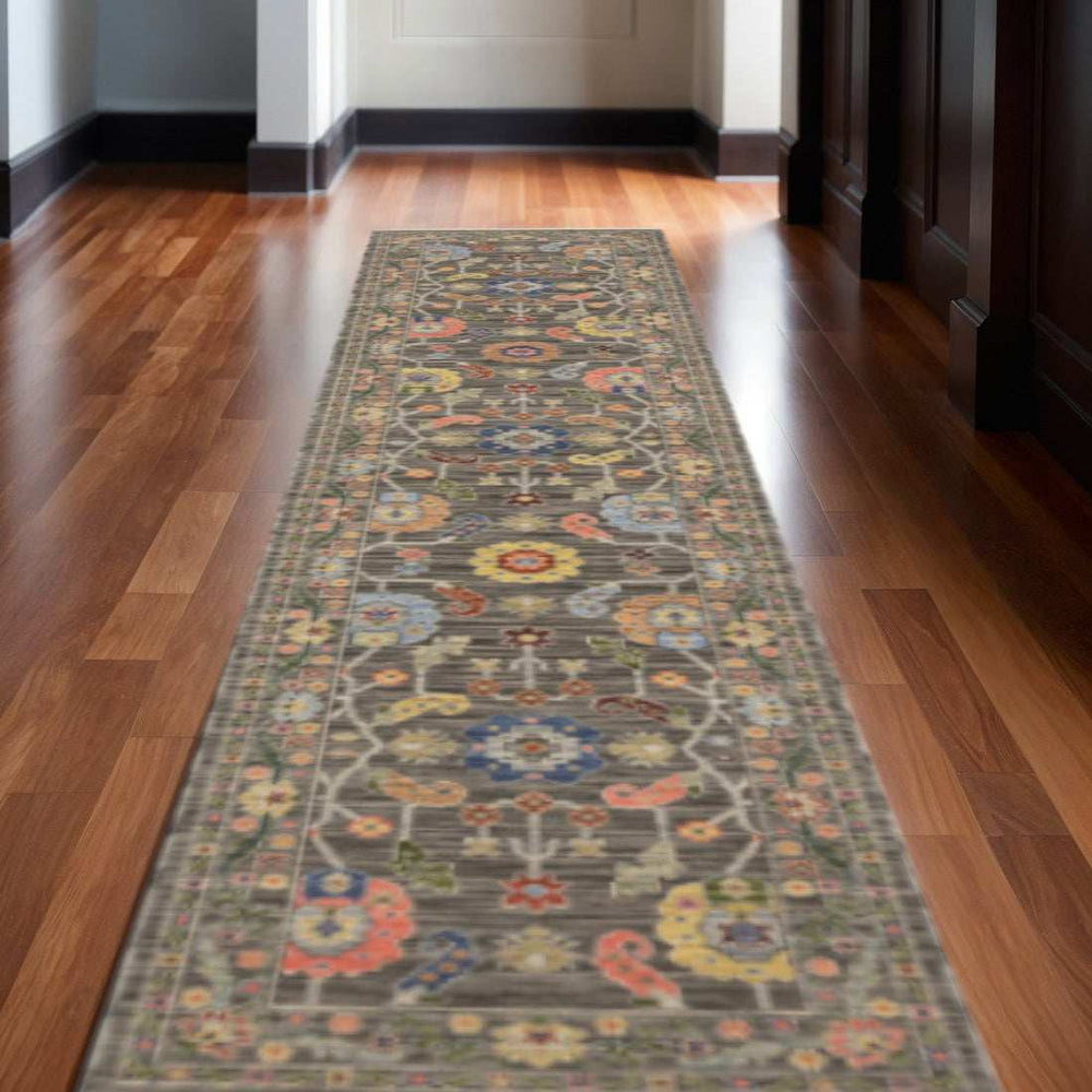 2' X 10' Charcoal Oriental Power Loom Runner Rug With Fringe - Homeroots - Flyclothing LLC