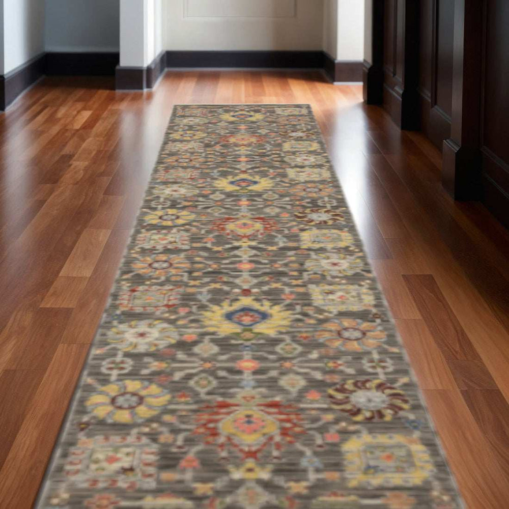 2' X 10' Gray And Ivory Oriental Power Loom Runner Rug With Fringe - Homeroots - Flyclothing LLC