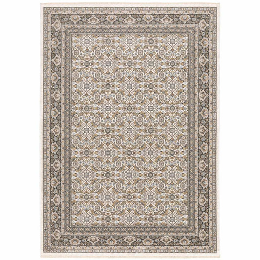 10' X 13' Ivory And Grey Oriental Power Loom Stain Resistant Area Rug With Fringe - Homeroots - Flyclothing LLC