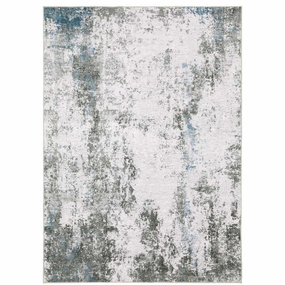 5' X 7' Silver Grey Charcoal And Light Blue Abstract Printed Stain Resistant Non Skid Area Rug - Homeroots - Flyclothing LLC