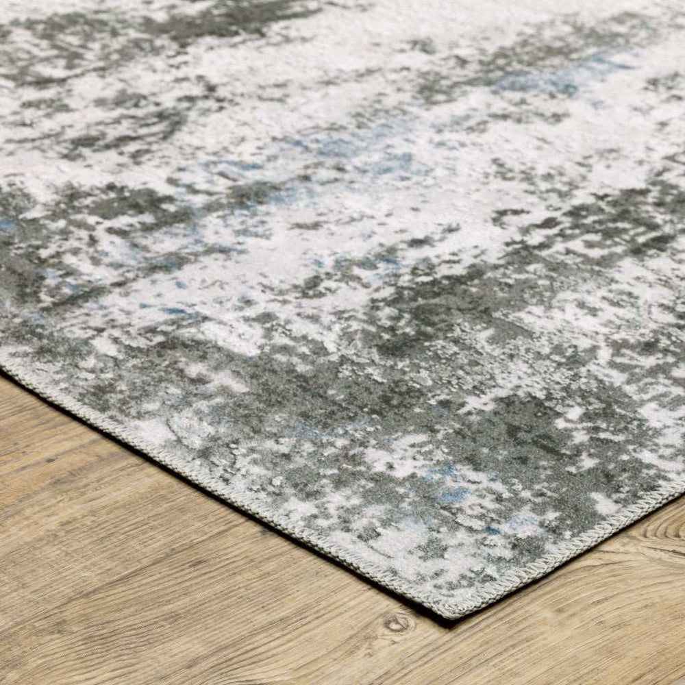 5' X 7' Silver Grey Charcoal And Light Blue Abstract Printed Stain Resistant Non Skid Area Rug - Homeroots - Flyclothing LLC
