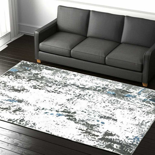 5' X 7' Silver Grey Charcoal And Light Blue Abstract Printed Stain Resistant Non Skid Area Rug - Homeroots - Flyclothing LLC