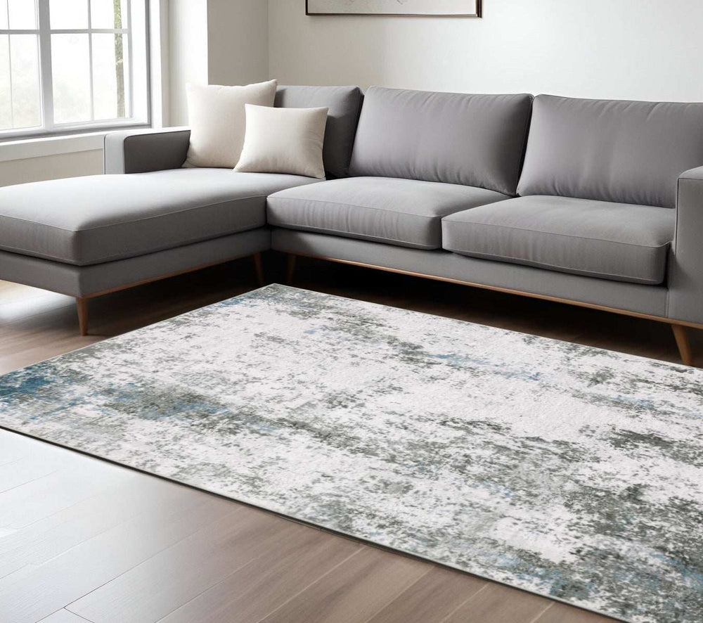 8' X 10' Silver Grey Charcoal And Light Blue Abstract Printed Stain Resistant Non Skid Area Rug - Homeroots - Flyclothing LLC