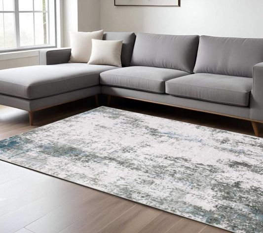 8' X 10' Silver Grey Charcoal And Light Blue Abstract Printed Stain Resistant Non Skid Area Rug - Homeroots - Flyclothing LLC