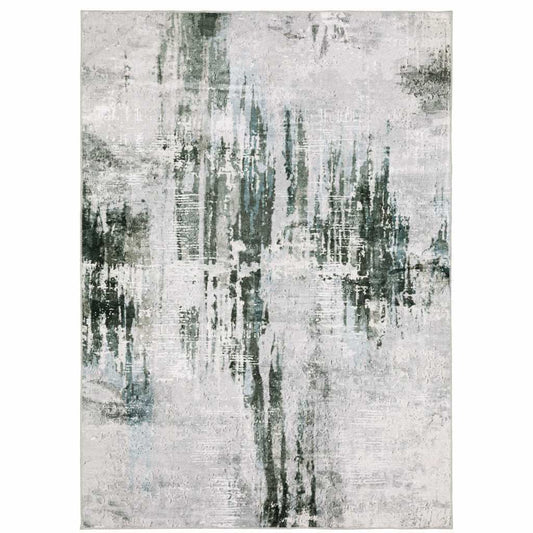 2' X 3' Silver Grey Teal Blue And Charcoal Abstract Printed Stain Resistant Non Skid Area Rug - Homeroots - Flyclothing LLC