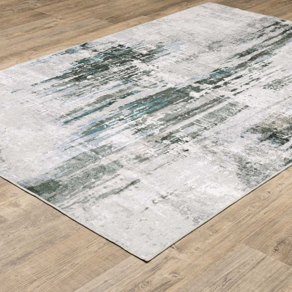 2' X 3' Silver Grey Teal Blue And Charcoal Abstract Printed Stain Resistant Non Skid Area Rug - Homeroots - Flyclothing LLC