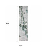 2' X 8' Silver Grey Teal Blue And Charcoal Abstract Printed Stain Resistant Non Skid Runner Rug - Homeroots - Flyclothing LLC